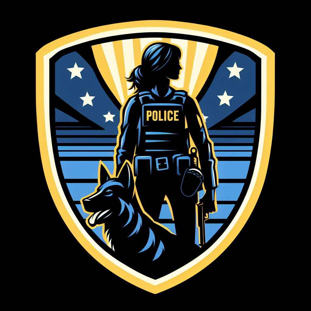 Lady police officer k9 dog shield shape design