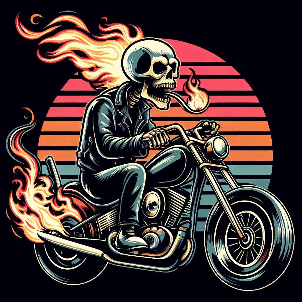 Skull motorcycle riding cartoon design patch