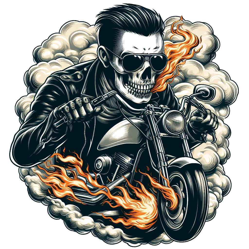 Skull motorcycle riding cartoon design patch