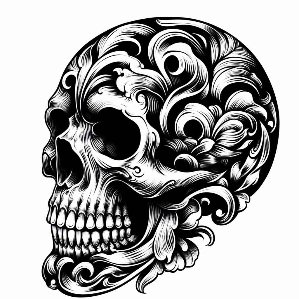 Black and white skull tattoo