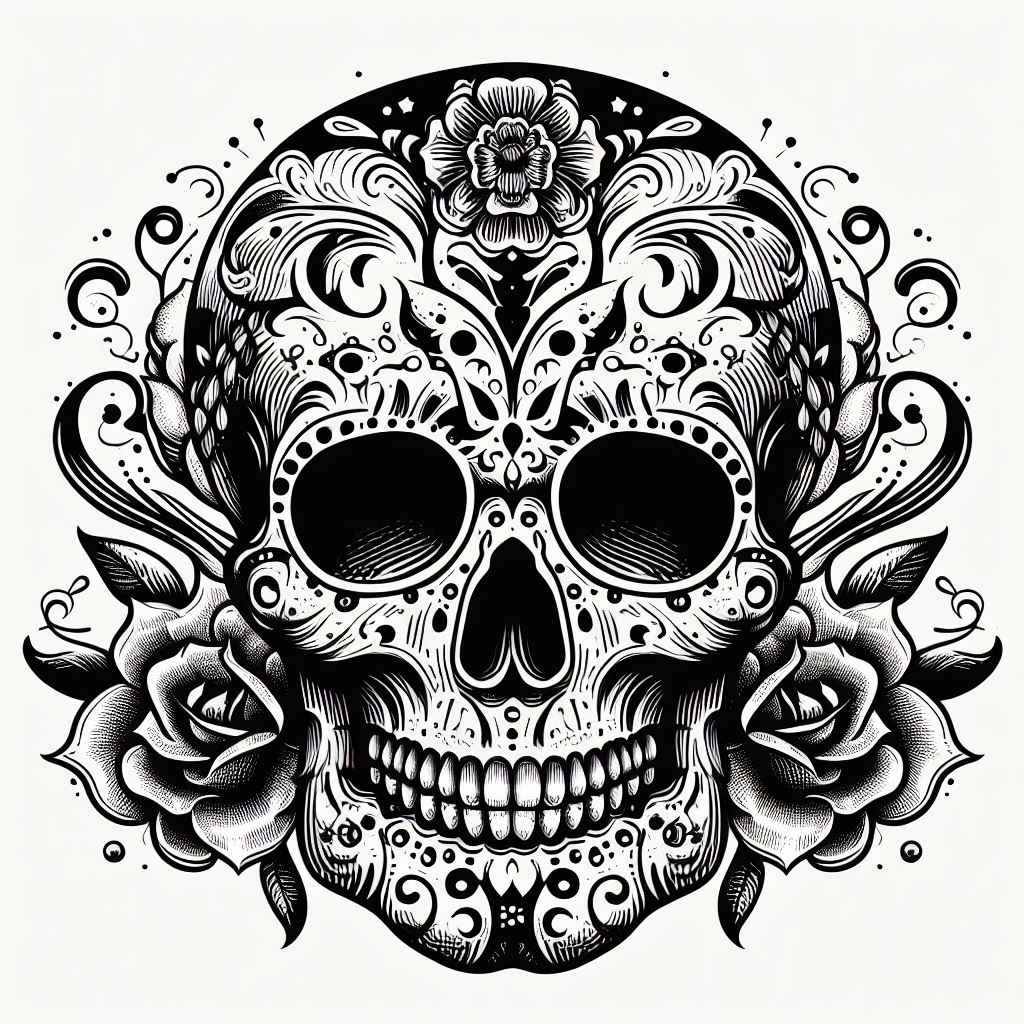 Black and white skull tattoo