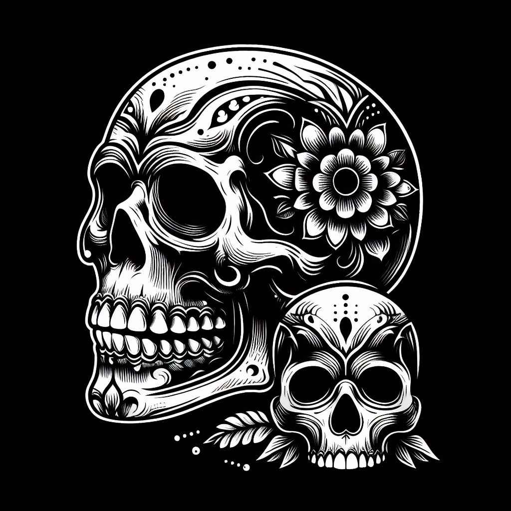 Black and White skull tattoo design