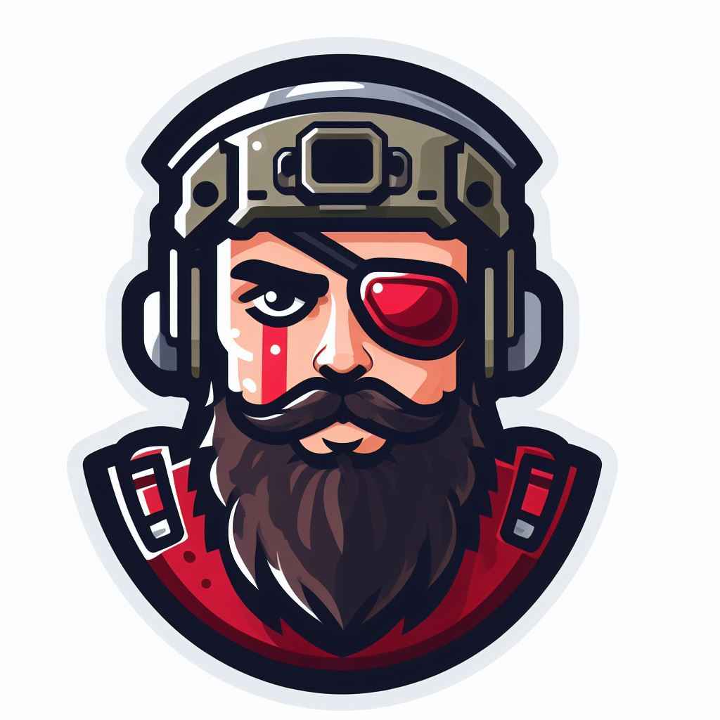 Airsoft shooter beard man red eye patch design