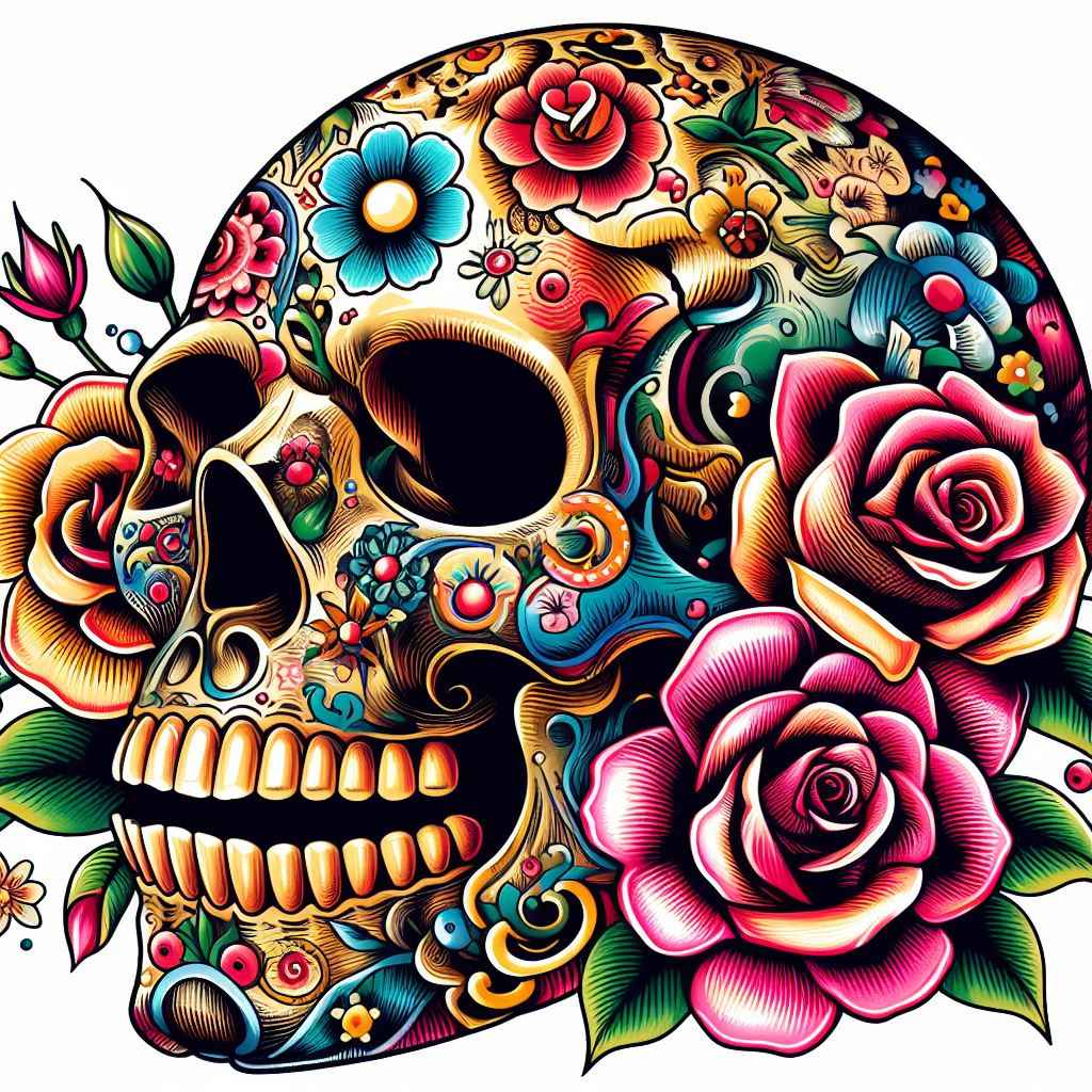 skull with rose tattoo designs